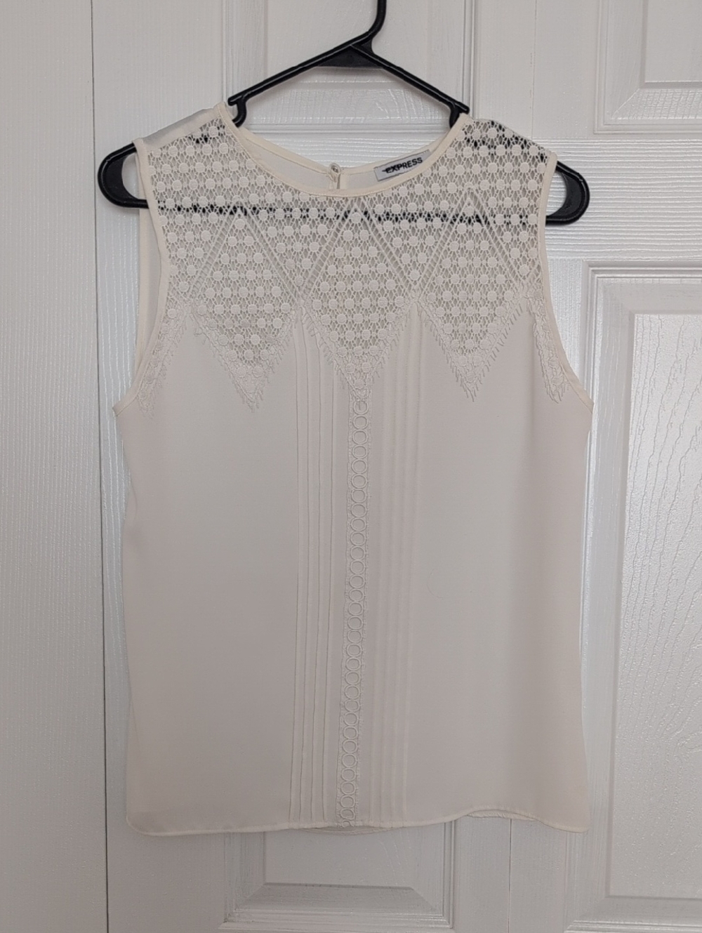 Express Cream Sleeveless Crochet Yoke Top
